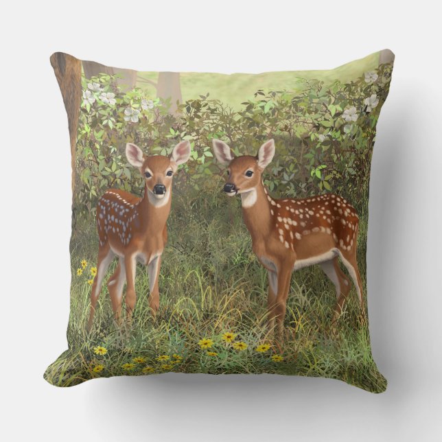 Cute Whitetail Hjort Twin Fawns Kudde (Framsida)