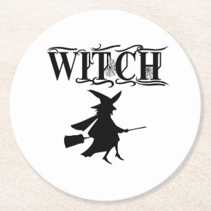 Cute Wicked Flies Witch Halloween Underlägg Papper Rund