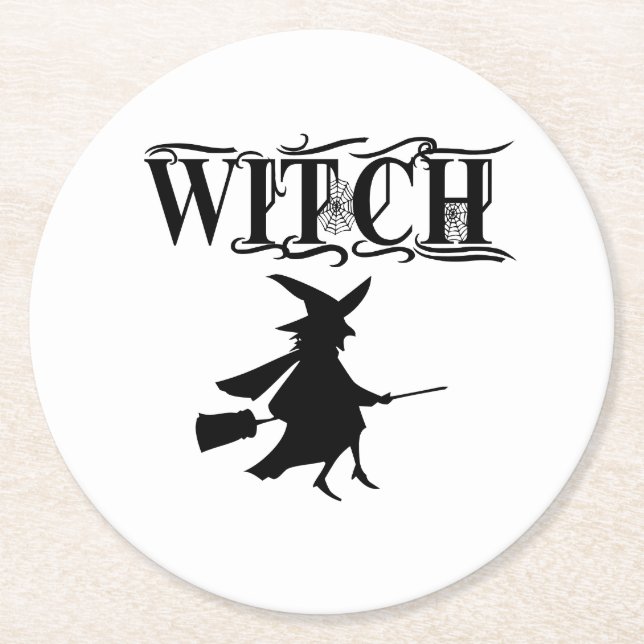 Cute Wicked Flies Witch Halloween Underlägg Papper Rund (Framsidan)