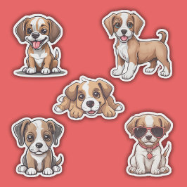 Cute Wide Eyed Puppies Set vattentätt Klistermärken