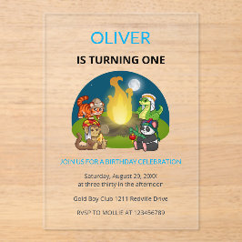 Cute Wild Animals Campfire Kids 1st Birthday