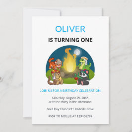 Cute Wild Animals Campfire Kids First Birthday Inbjudningar