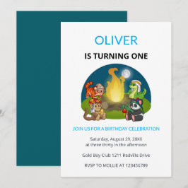 Cute Wild Animals Campfire Kids First Birthday Inbjudningar