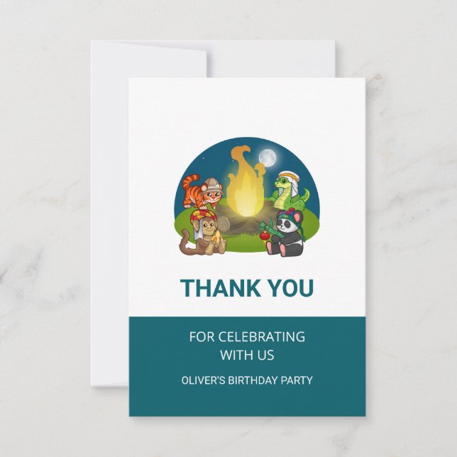 Cute Wild Animals Jungle Camping Birthday Party  Tack Kort (Framsida)