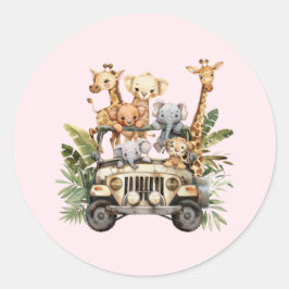 Cute Wild One Safari Jungle Animals Blush Pink Runt Klistermärke