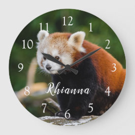 Cute Wild Red Panda Photo Personalized Stor Klocka