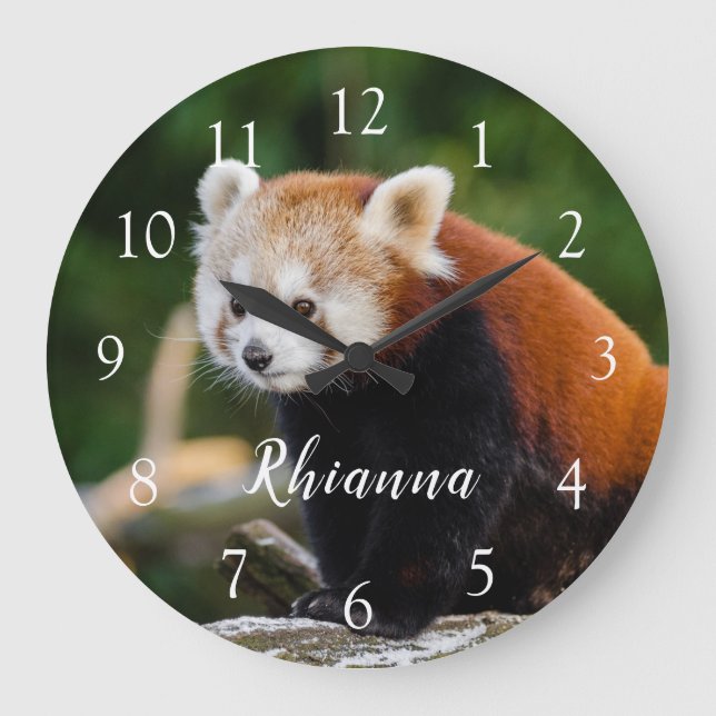 Cute Wild Red Panda Photo Personalized Stor Klocka (Framsida)