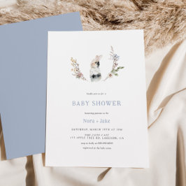 Cute WildblomBunny Dusty Blue Baby Shower Inbjudningar