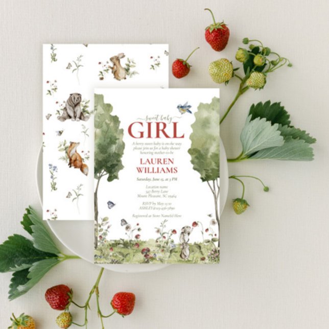 Cute Wildblomsterjordgubbssötare Flicka Shower Inbjudningar (Skapare uppladdad)