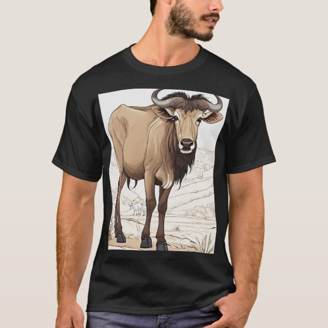 Cute Wildebeest: Tecknad-Sticker Stil T Shirt (Framsida)