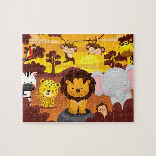 Cute Wildlife Jungle Animals Kids Puzzle Pussel (Horisontell)