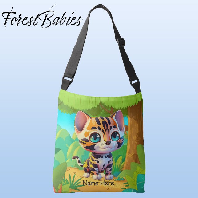 Cute Wildlife Tiger Kids Safari Tecknad Graphic Axelväska (Tiger ForestBabies Crossover Bag - Front)