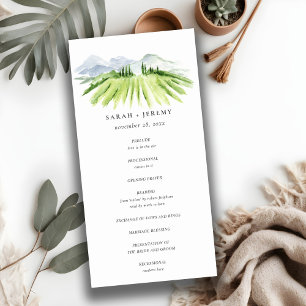 Cute Winery Vineyard Mountain Bröllopsprogram Card Tack Kort