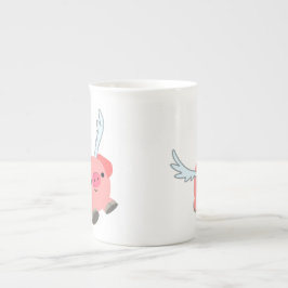 Cute Winged Tecknad Gris Benporslin Mugg