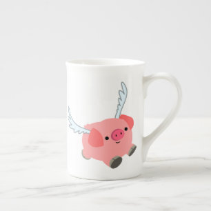 Cute Winged Tecknad Gris Benporslin Mugg