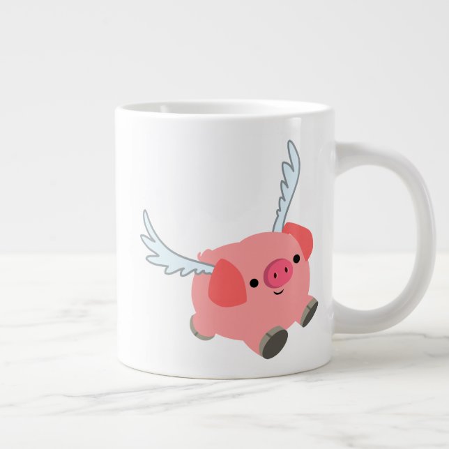 Cute Winged Tecknad Gris Jumbo Mugg (Höger)