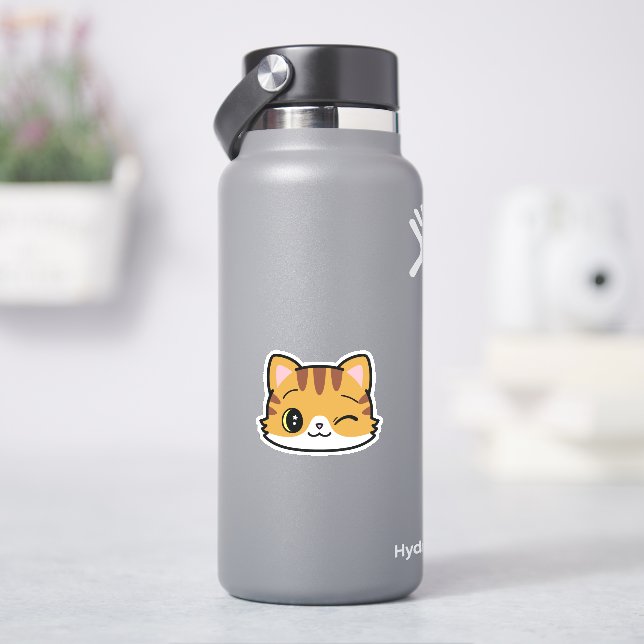 Cute Winkin' Cat Sticker Klistermärken (HydroFlask)