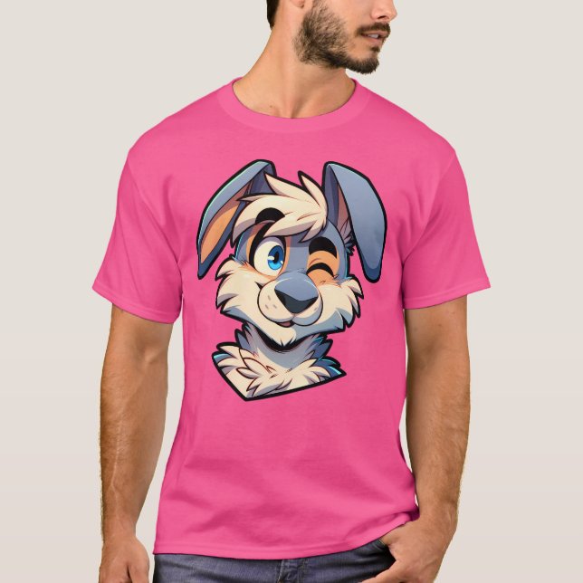 Cute Winking Anthro Hårig Rabbit Art T Shirt (Framsida)