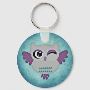 Cute winking blue uggla nyckelring