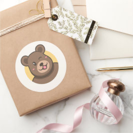  Cute Winking Cartoon Bear Avatar Vector Illustrat Runt Klistermärke