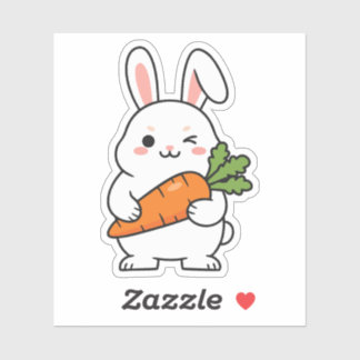 Cute Winking Rabbit Holding a Carrot Klistermärken