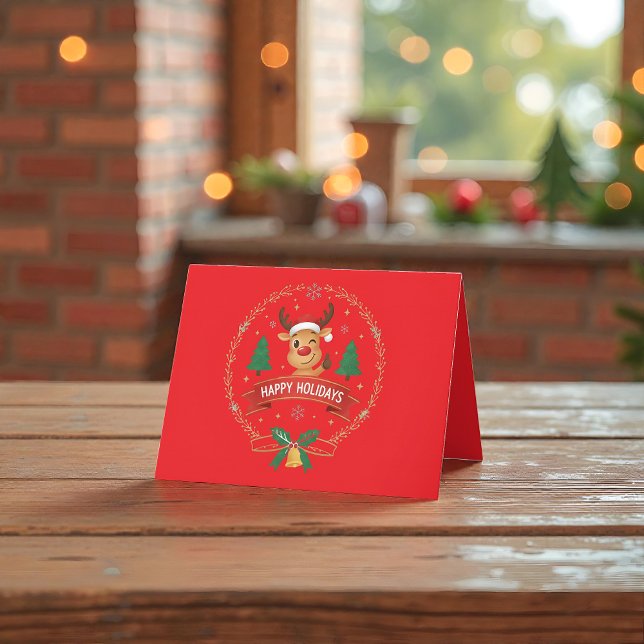 Cute Winking Reindeer Happy Holidays Christmas Car Tack Kort (Skapare uppladdad)