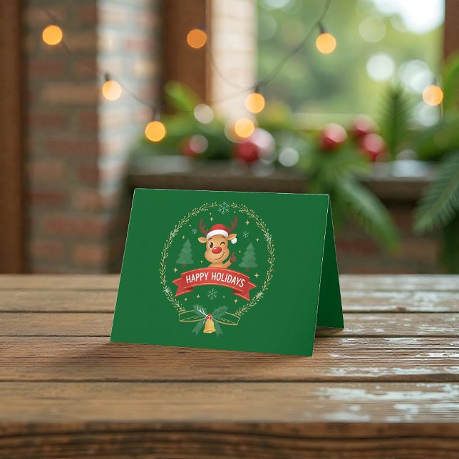 Cute Winking Reindeer Happy Holidays Christmas Car Tack Kort (Skapare uppladdad)
