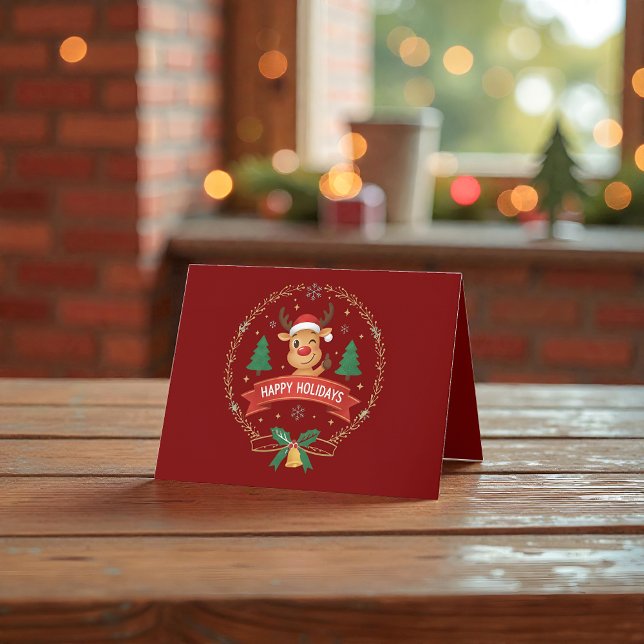 Cute Winking Reindeer Happy Holidays Christmas Car Tack Kort (Skapare uppladdad)
