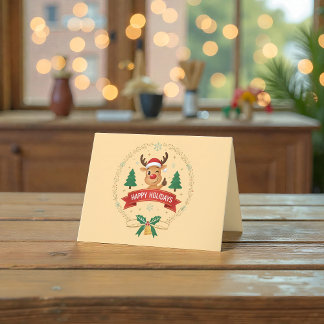 Cute Winking Reindeer Happy Holidays Christmas Car Tack Kort
