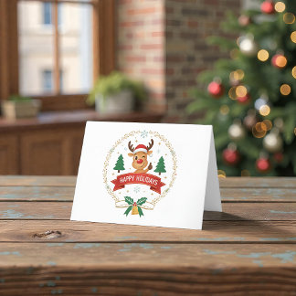 Cute Winking Reindeer Happy Holidays Christmas Car Tack Kort