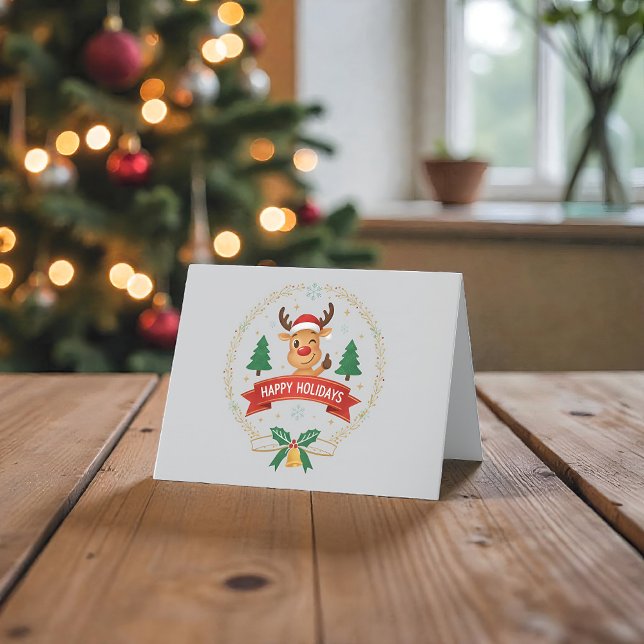 Cute Winking Reindeer Happy Holidays Christmas Car Tack Kort (Skapare uppladdad)