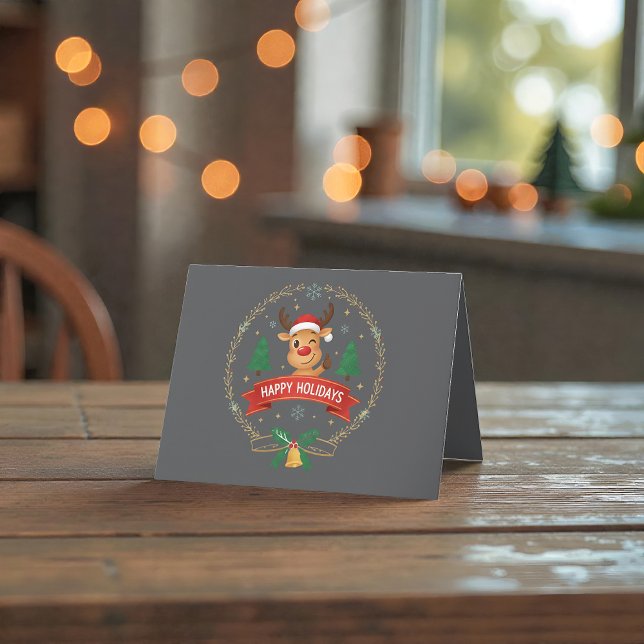 Cute Winking Reindeer Happy Holidays Christmas Car Tack Kort (Skapare uppladdad)