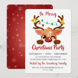 Cute Winking Reindeer Red Nose jul Party Inbjudningar