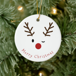 Cute Winking Rudolf Reindeer Foto jul Julgransprydnad Keramik