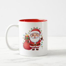 Cute Winking Santa Claus Christmas Lights Mug Två-Tonad Mugg