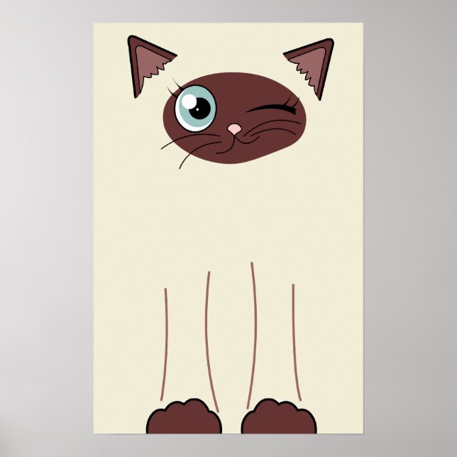 Cute Winking Siamese Cat Tecknad Poster (Framsidan)