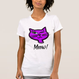 Cute Winky Lila Tecknad Cat T Shirt
