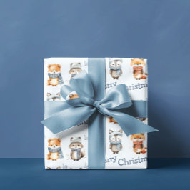 Cute Winter Animals Blue Fa La God jul Presentpapper