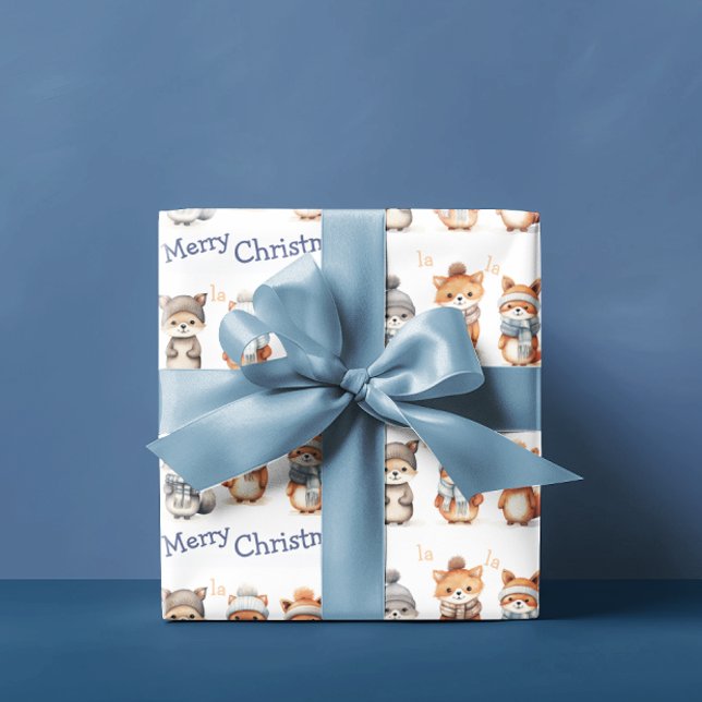 Cute Winter Animals Fa La God jul Presentpapper (Skapare uppladdad)