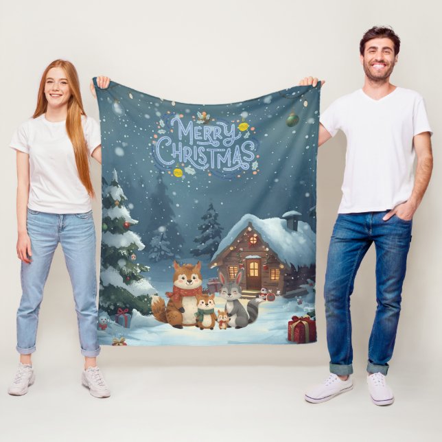 Cute Winter Animals Fleece Blanket (På plats)