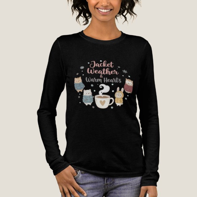 Cute Winter Animals Jacket Weather Coffee Lover Gi T Shirt (Framsida)