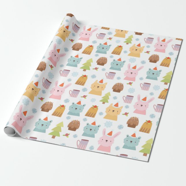 Cute Winter Animals Presentpapper (Utrullad)