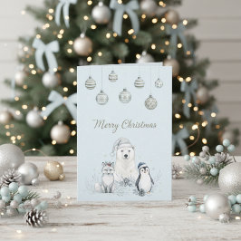 Cute Winter Animals Soft Blue Arctic Helgkort