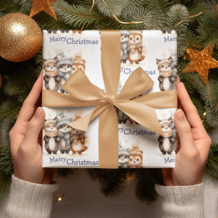 Cute Winter Animals Watercolor God jul Presentpapper