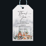 Cute Winter Animals Woodland Onederland Birthday Presentetikett<br><div class="desc">Denna förtjusande design har en grupp söta skogsdjur och frostiskt skogslandskap i elegant muterad helgdag färg. Anpassa ordalydelsen till vad du vill genom att klicka på knappen "Anpassa".</div>