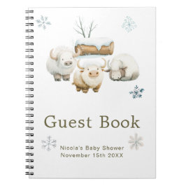Cute Winter Arctic Cow Baby Shower Guest Book Anteckningsbok