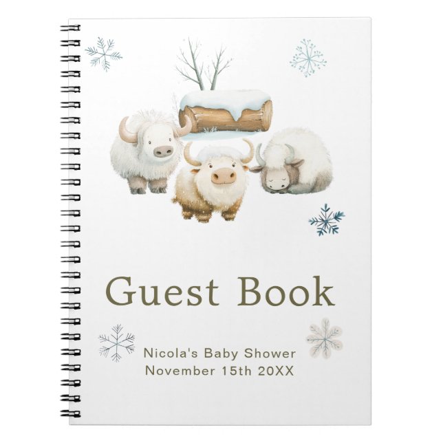 Cute Winter Arctic Cow Baby Shower Guest Book Anteckningsbok (Framsidan)