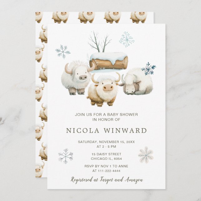 Cute Winter Arctic Cow Baby Shower Inbjudningar (Fram/baksida)