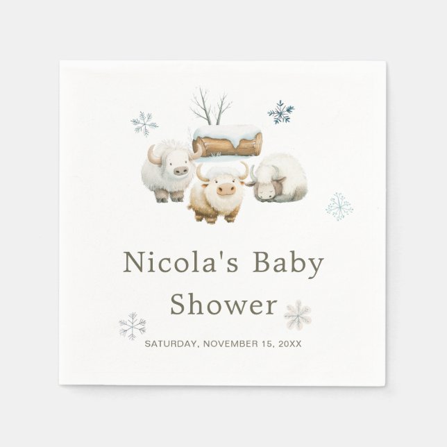 Cute Winter Arctic Cow Baby Shower Pappersservett (Framsidan)