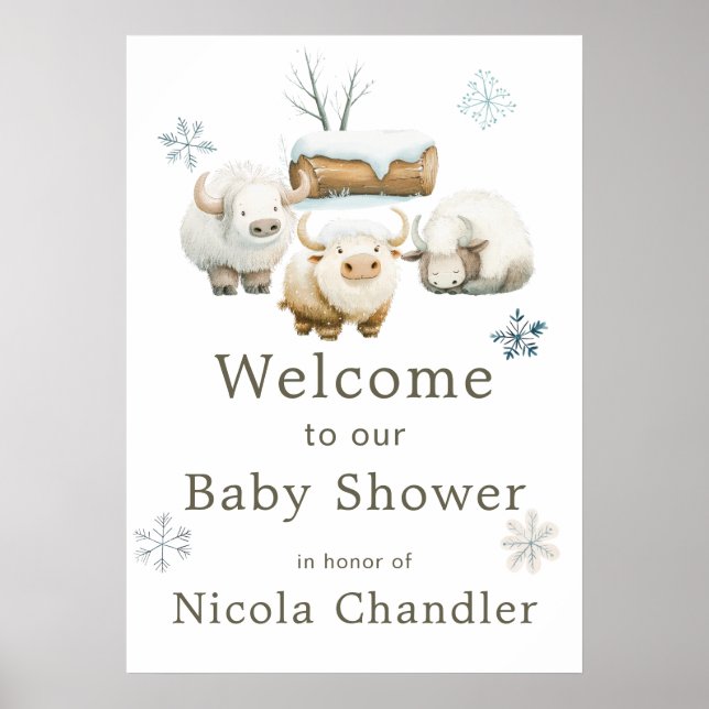 Cute Winter Arctic Cow Baby Shower Poster (Framsidan)